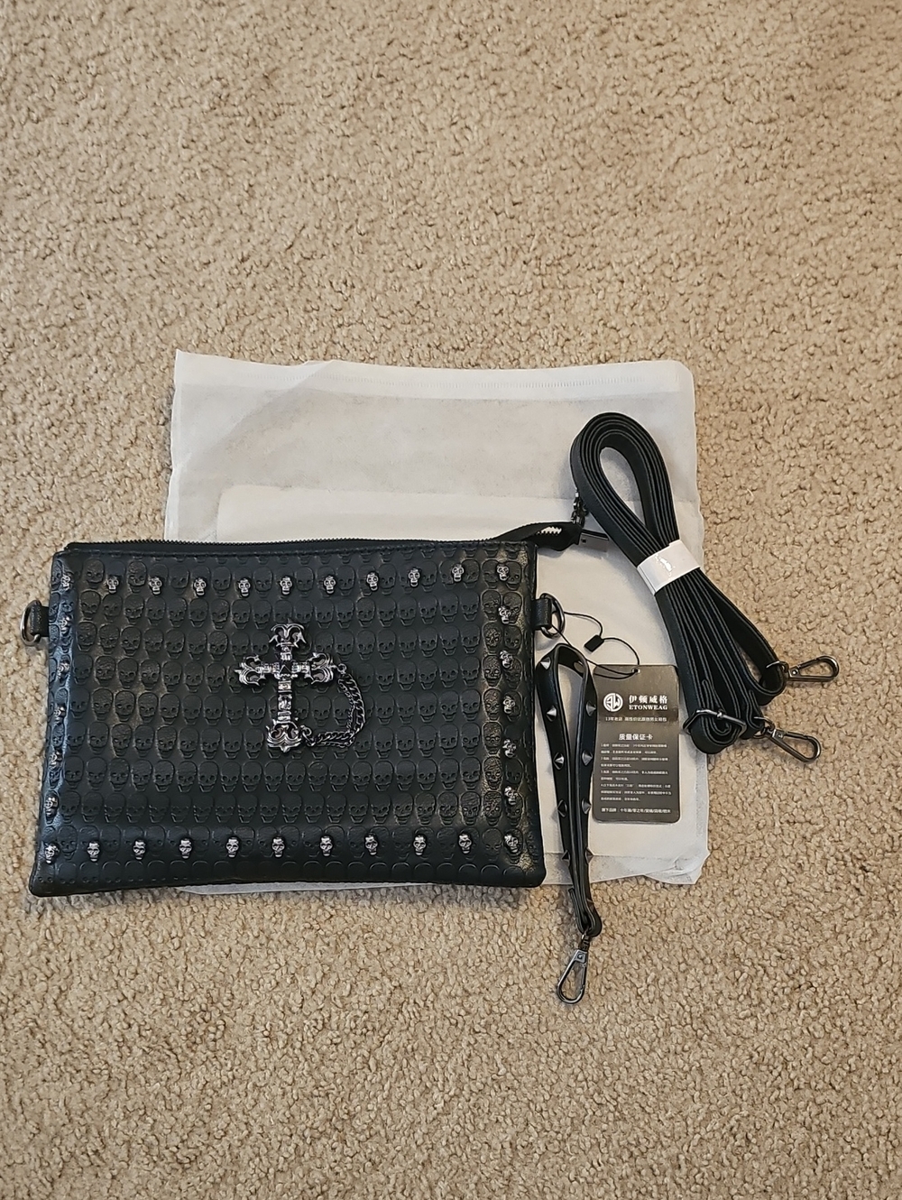 Embellished Skull Cross Clutch Wristlet - Black